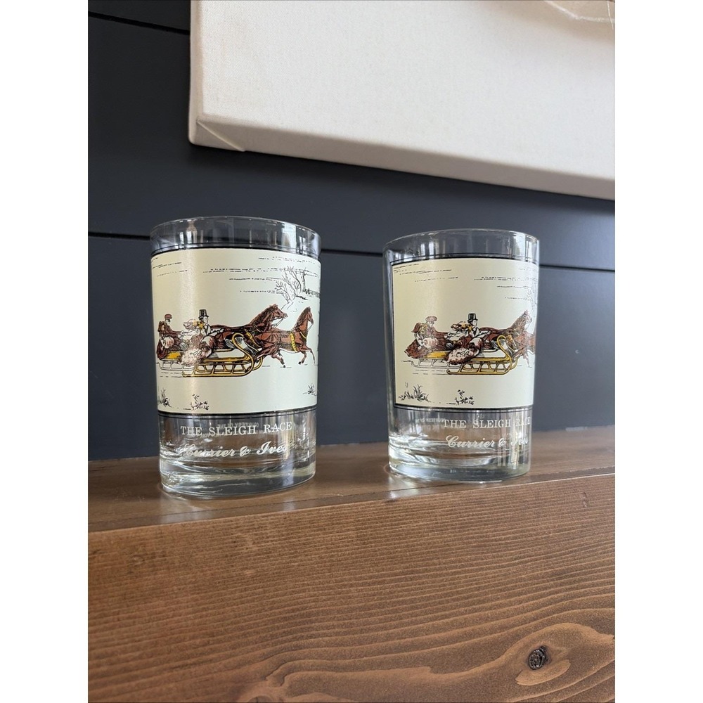 Lot 2, 1981 Currier & Ives The Sleigh Race Arby's Collector's Series 12 oz Glass
